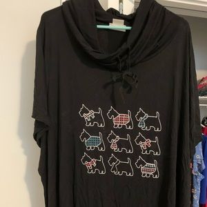Short sleeved cowl neck top with Scottie dogs